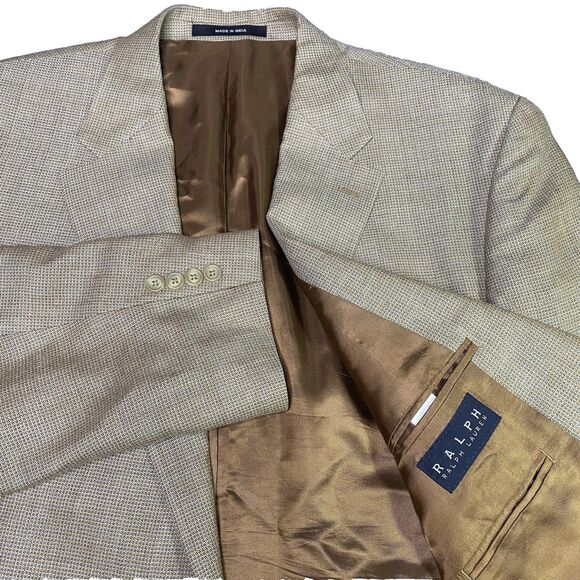 RALPH by RALPH LAUREN Silk Wool Tweed 2 Button Blazer Jacket Mens 50L Beige - Picture 2 of 9